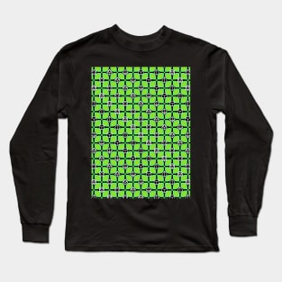 1970s Retro Inspired Polyhedral Dice Set and Leaf Seamless Pattern - Green Long Sleeve T-Shirt